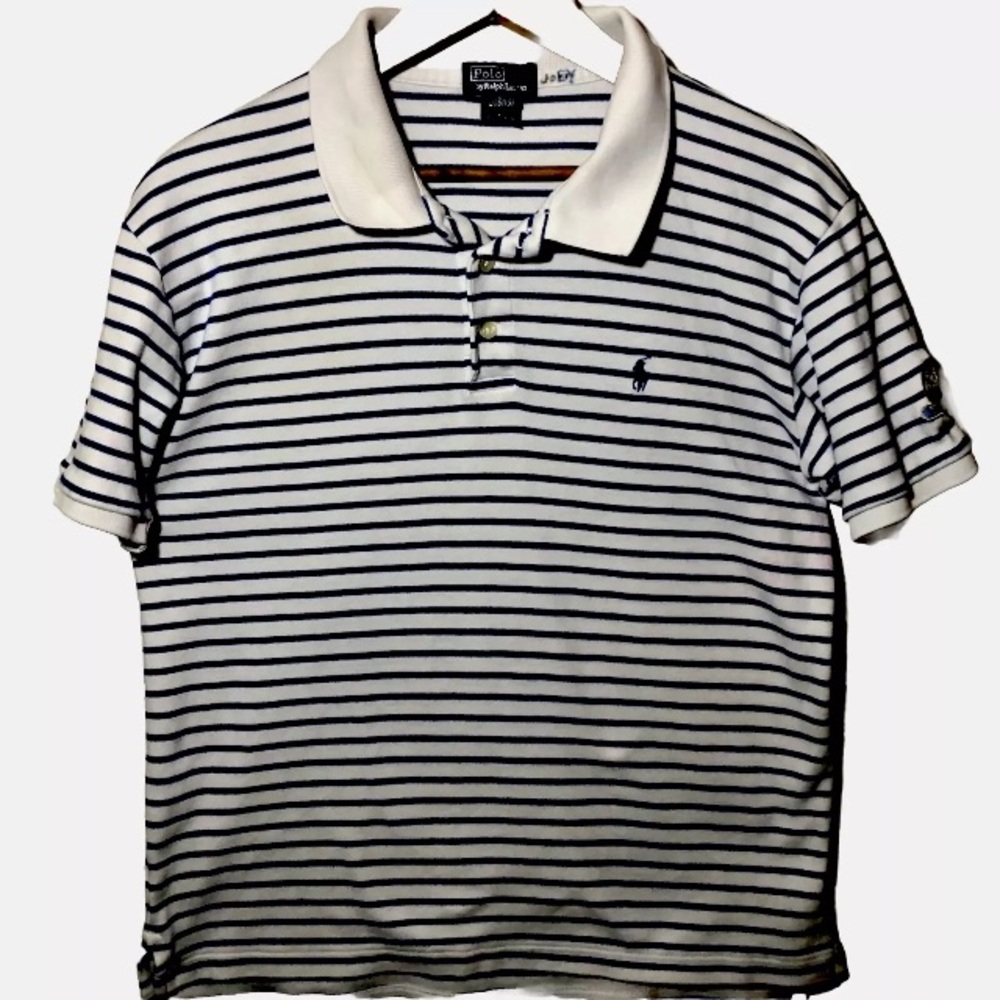 Ralph Lauren Teflon Pines Golf Performance Polo Shirt Blue and White Stripes